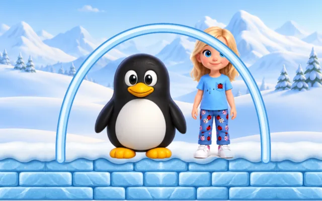 Tux and Viki stand under a line drawn over them.
